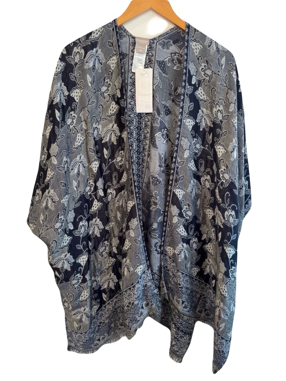 NWT Chico's Blue & Gray Paisley Jacquard Layering Topper One Size